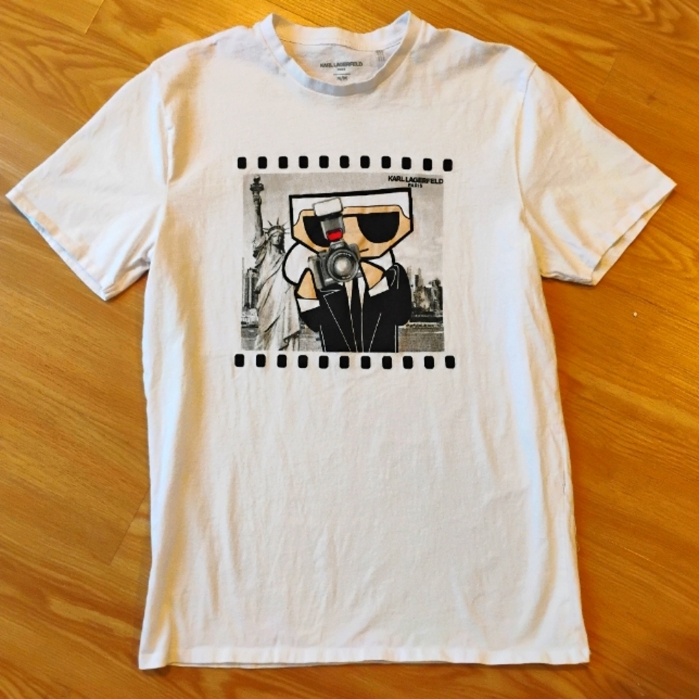 KARL LAGERFELD Flathead Karl Photo Graphic T-shirt In White Size M